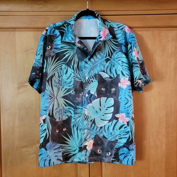 Unisex Silky Hawaiian Black Cat Shirt - XL - Picture 4 of 6